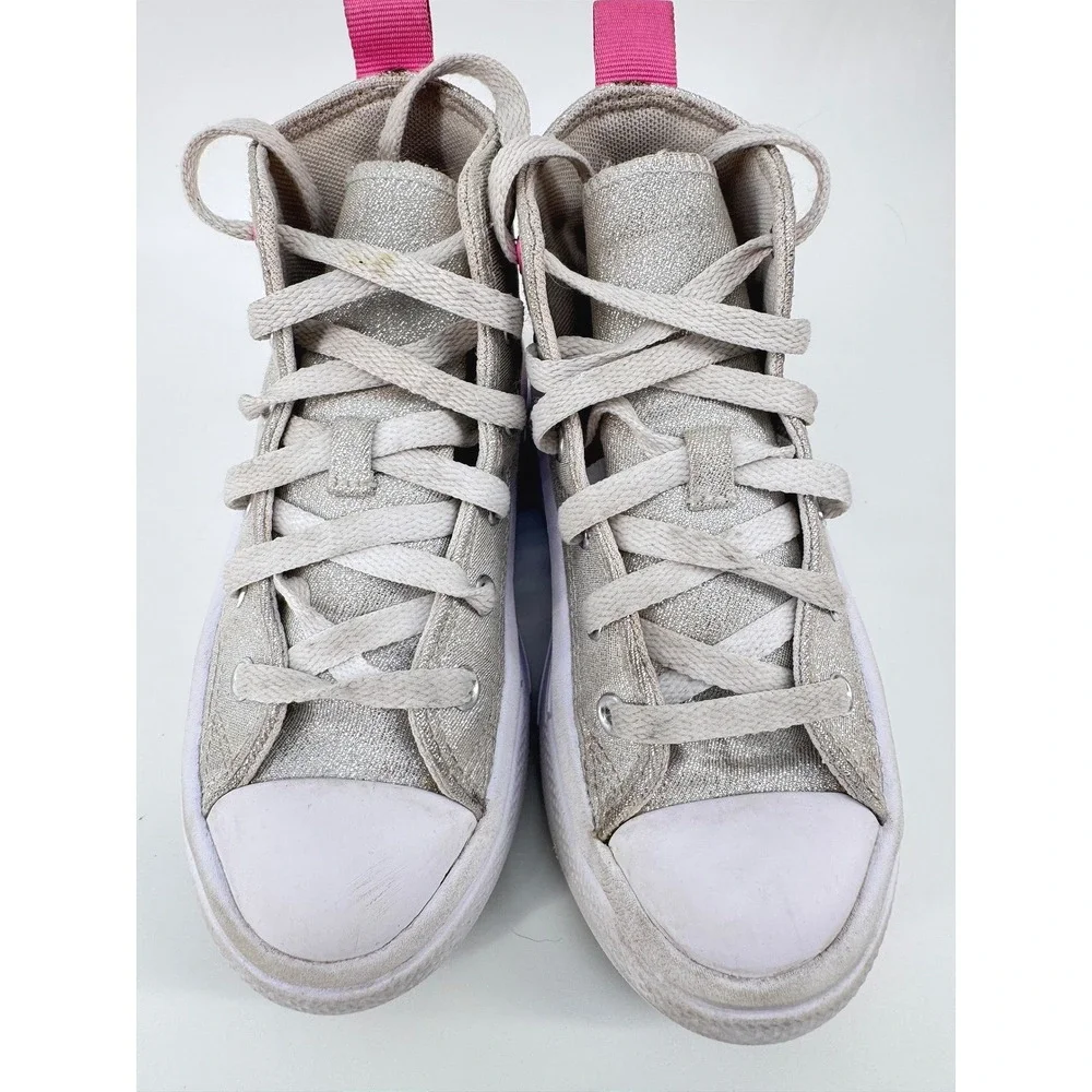 Converse Chuck Taylor All Star Move Kids 10 Silver Glitter Platform Sneakers